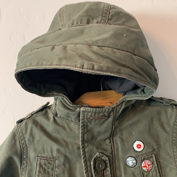 💚Baby Gap Toddler 2 years Khaki Army Green Hooded Denim Jacket w padding inside - Picture 12 of 15